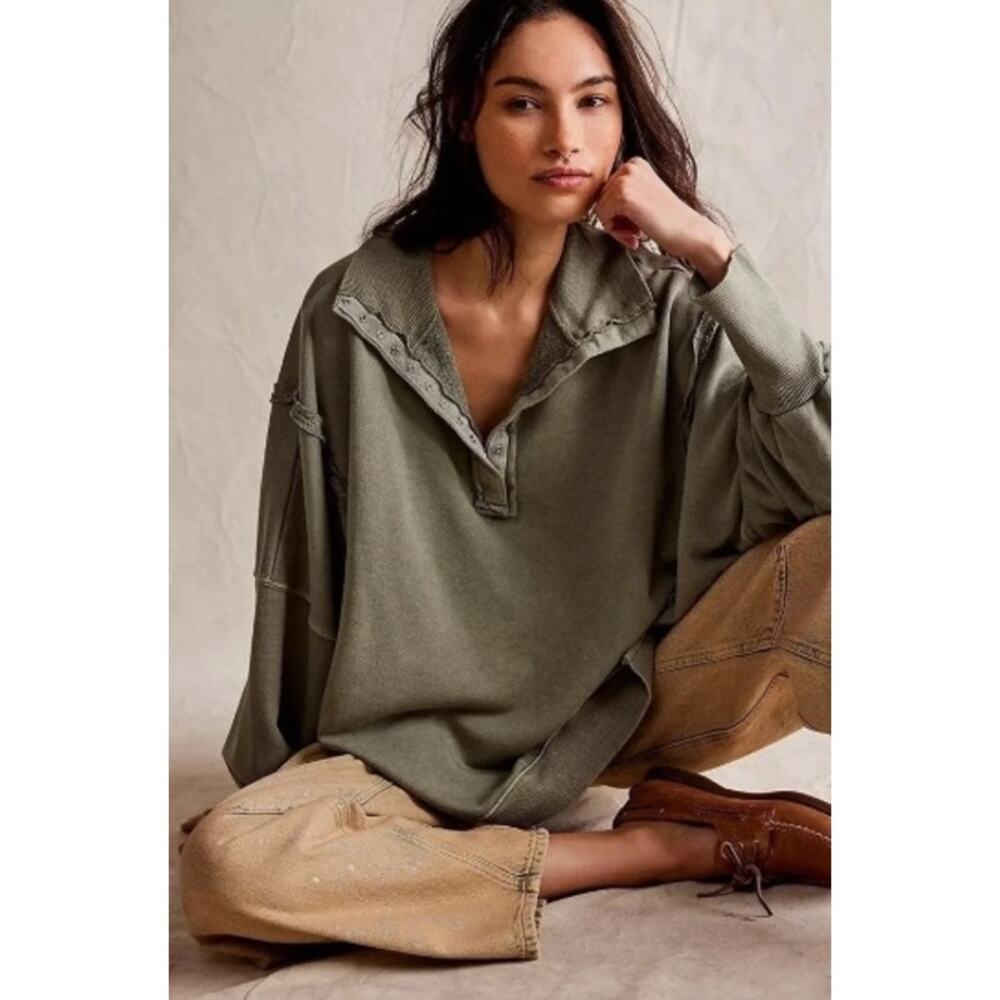 NWT We The Free Camden Henley Sweatshirt | Color Laurel Oak | Size M